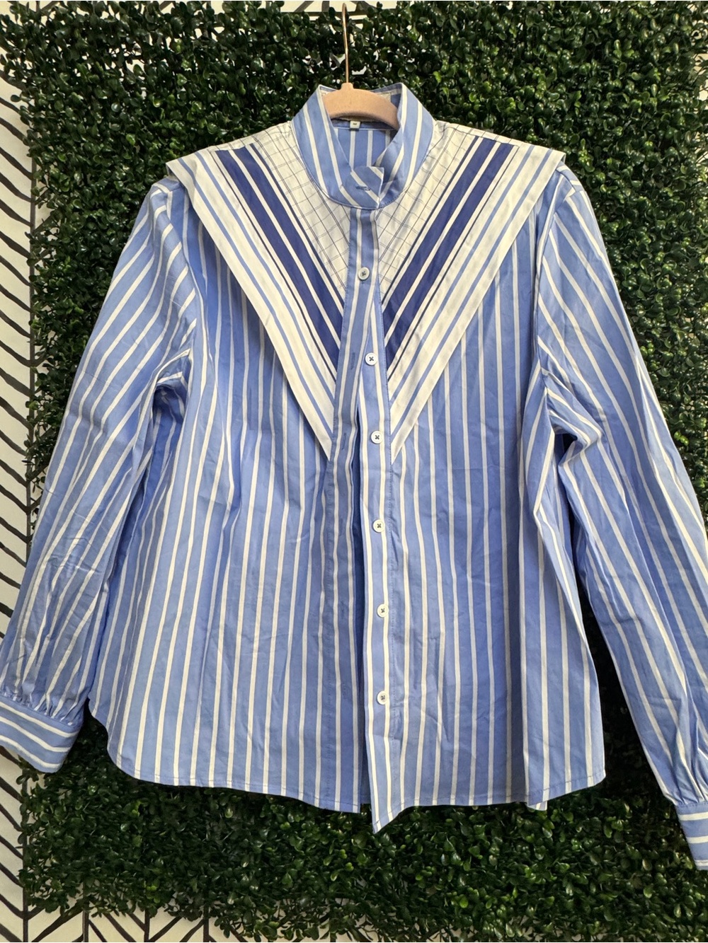 French Mauve Anthropologies Striped Blue & White Button-Up Shirt